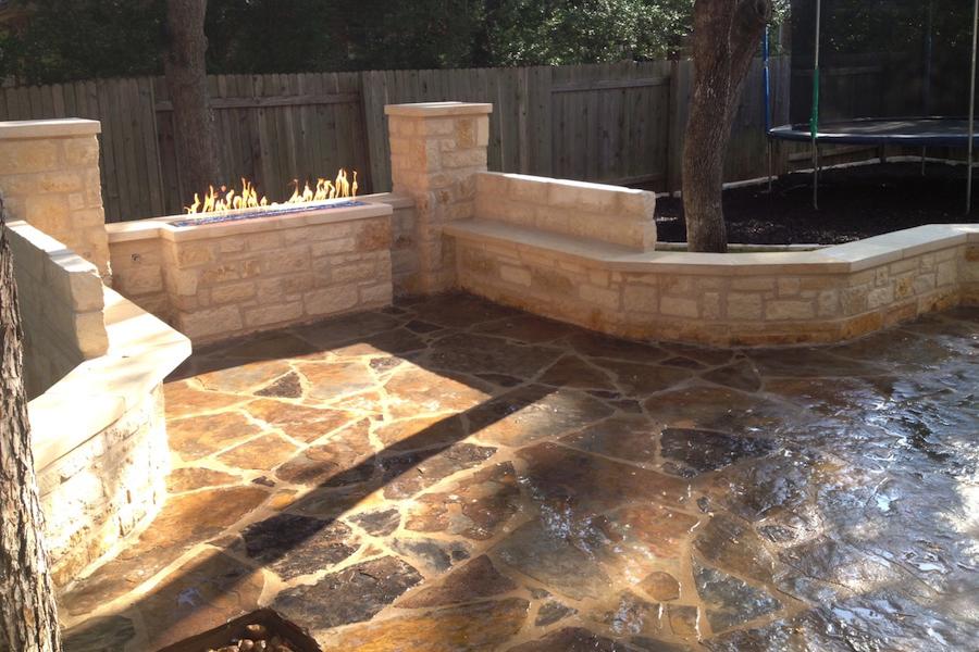 Custom Patio with Seating and Gas Fireplace in Meridian